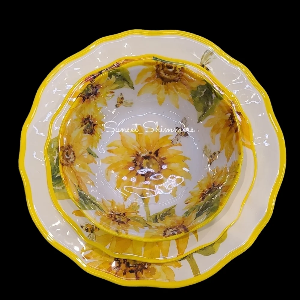 12pc Tuscan Sunflower Honey Bee Melamine Dinner Salad App Dessert Plate Set New